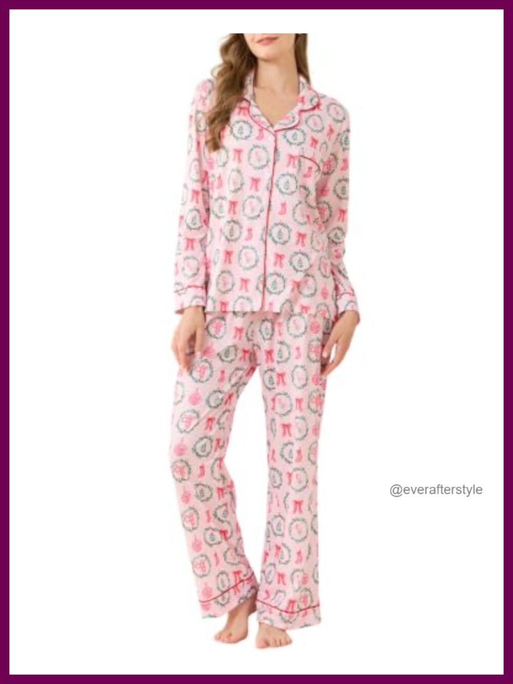 Women's 2-Piece Pajama Set Long Sleeve Button Down V-Neck Top & Shorts